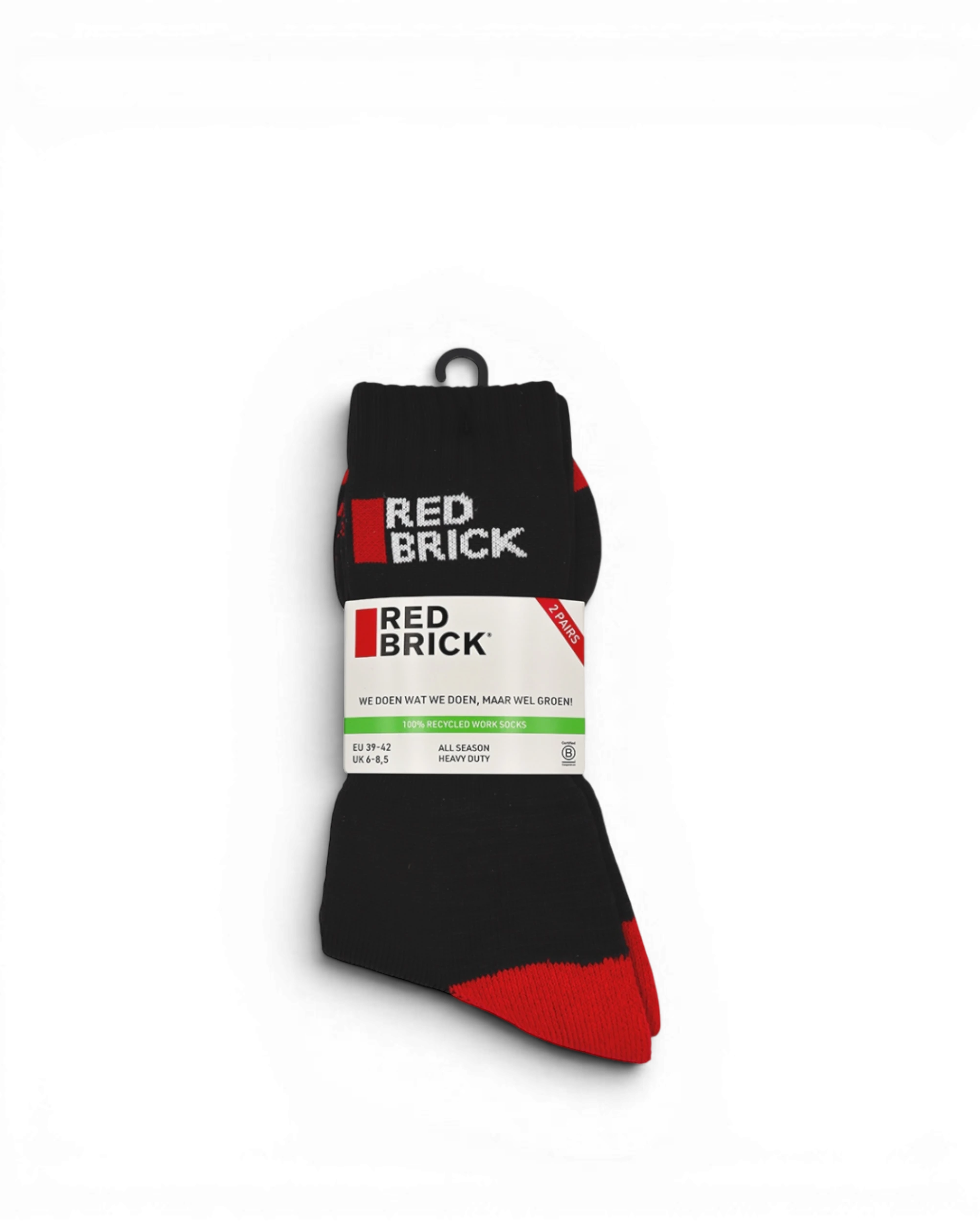 Redbrick Recycled Werksokken 2-Pack Zwart/Rood